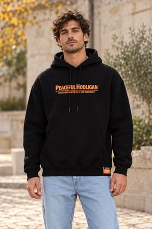 Asmedo Erkek Oversize Sweatshirt - Pamuklu Baskılı Cepli, Kapüşonlu, 3 İplik