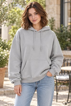Asmedo Kadın Sweatshirt - Pamuklu Düz, Kapüşonlu, Kanguru Cepli, 3 İplik, İplik Penye içi Pamuk Şard