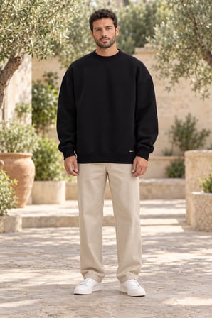 Asmedo Erkek Sweatshirt - Pamuklu Kışlık, Uzun Kollu, Bisiklet Yaka, 3 İplik