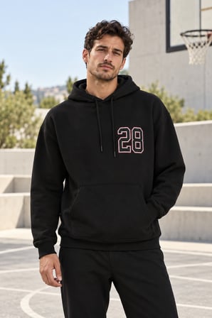 Asmedo Erkek Oversize Sweatshirt - Pamuklu Baskılı Cepli, Kapüşonlu, 3 İplik