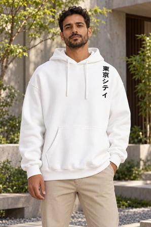Asmedo Erkek Oversize Sweatshirt - Pamuklu Baskılı Cepli, Kapüşonlu, 3 İplik