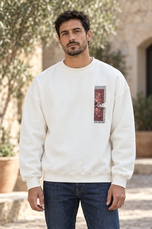 Asmedo Erkek Sweatshirt - Pamuklu Ön Ve Arka Baskılı, Bisiklet Yaka, 3 İplik