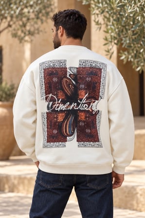 Asmedo Erkek Sweatshirt - Pamuklu Ön Ve Arka Baskılı, Bisiklet Yaka, 3 İplik