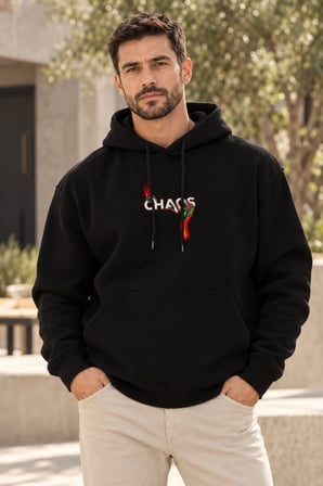 Asmedo Erkek Oversize Sweatshirt - Pamuklu Baskılı Cepli, Kapüşonlu, 3 İplik