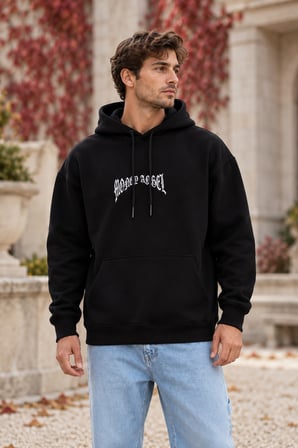 Asmedo Erkek Sweatshirt - Pamuklu Baskılı Cepli, Kapüşonlu, 3 İplik