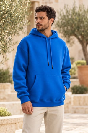 Asmedo Erkek Oversize Sweatshirt - Kapşonlu Basic, Kapüşonlu, 3 İplik, Üç İplik İçi Pamuklu