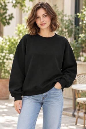 Asmedo Kadın Sweatshirt - Pamuklu Bisikilet Yaka, 3 İplik, İplik Penye içi Pamuk Şardonlu