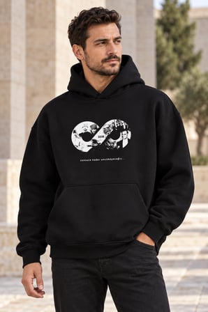 Asmedo Erkek Sweatshirt - 10 Kasıma Özel Baskılı, Kapüşonlu, 3 İplik, İplik İçi Pamuklu