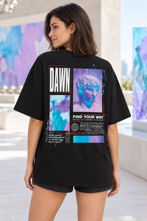 Asmedo T-Shirt - Kadın Oversize Tişört - Baskılı Rahat Kalıp, Kısa Kollu, Bisiklet Yaka, Penye
