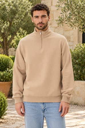 Asmedo Erkek Sweatshirt - Pamuklu Yarım Farmuarlı Yakalı, Uzun Kollu, 3 İplik