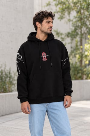 Asmedo Erkek Sweatshirt - Pamuklu Baskılı, Kapüşonlu, Kanguru Cepli, 3 İplik
