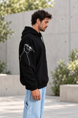 Asmedo Erkek Sweatshirt - Pamuklu Baskılı, Kapüşonlu, Kanguru Cepli, 3 İplik