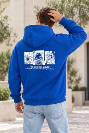 Asmedo Erkek Sweatshirt - Baskılı Cepli Pamuklu, Kapüşonlu, 3 İplik
