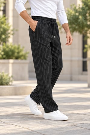 Asmedo Pantolon - Erkek - Cizgili Dokuma Krep Jogger Buggy Pantalon Rahat Kalıp