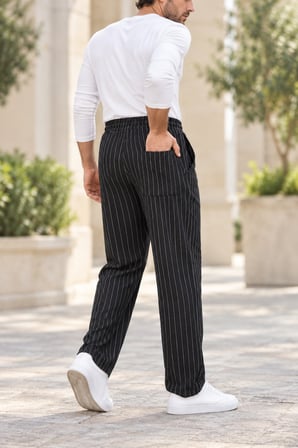 Asmedo Pantolon - Erkek - Cizgili Dokuma Krep Jogger Buggy Pantalon Rahat Kalıp