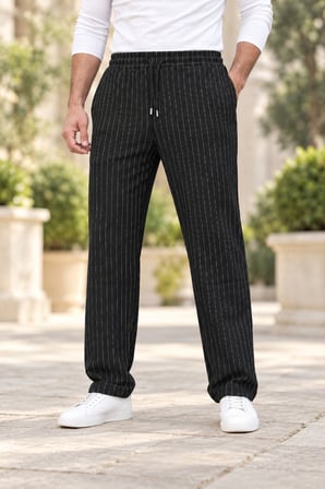 Asmedo Pantolon - Erkek - Cizgili Dokuma Krep Jogger Buggy Pantalon Rahat Kalıp