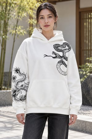Asmedo Kadın Oversize Sweatshirt - Baskılı Pamuklu, Kapüşonlu, Kanguru Cepli, 3 İplik