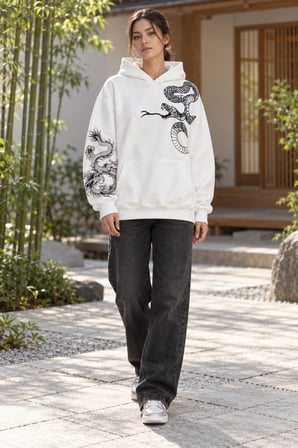 Asmedo Kadın Oversize Sweatshirt - Baskılı Pamuklu, Kapüşonlu, Kanguru Cepli, 3 İplik
