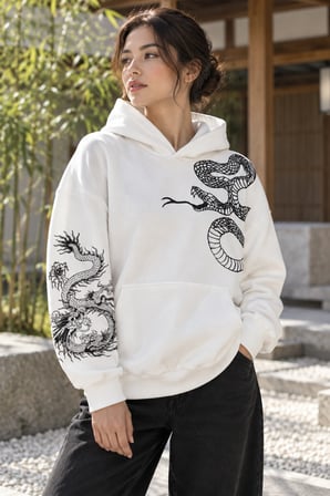 Asmedo Kadın Oversize Sweatshirt - Baskılı Pamuklu, Kapüşonlu, Kanguru Cepli, 3 İplik