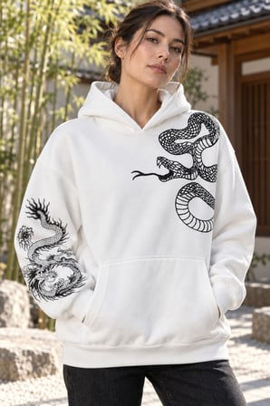 Asmedo Kadın Oversize Sweatshirt - Baskılı Pamuklu, Kapüşonlu, Kanguru Cepli, 3 İplik