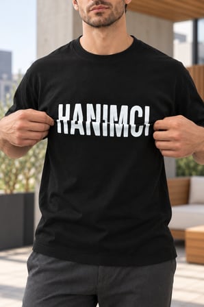 Asmedo T-Shirt - Erkek Tişört - Katlanan Hanimci Baskılı, Kısa Kollu, Bisiklet Yaka, İki İplik