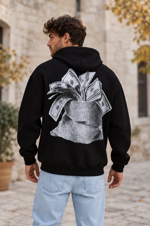 Asmedo Erkek Oversize Sweatshirt - Pamuklu Baskılı Cepli, Kapüşonlu, 3 İplik
