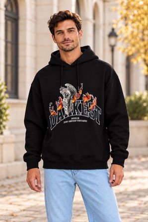 Asmedo Erkek Oversize Sweatshirt - Pamuklu Baskılı Cepli, Kapüşonlu, 3 İplik