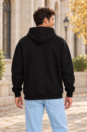 Asmedo Erkek Oversize Sweatshirt - Pamuklu Baskılı Cepli, Kapüşonlu, 3 İplik
