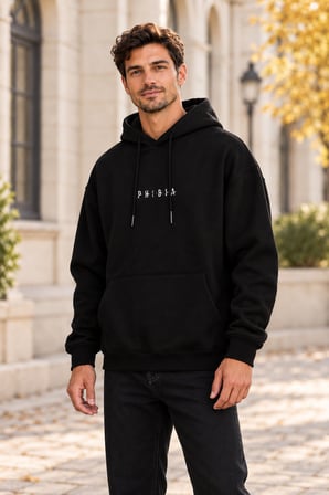 Asmedo Erkek Oversize Sweatshirt - Pamuklu Baskılı Cepli, Kapüşonlu, 3 İplik