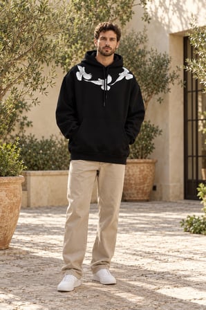 Asmedo Erkek Oversize Sweatshirt - Pamuklu Baskılı Cepli, Kapüşonlu, 3 İplik