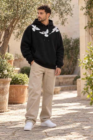 Asmedo Erkek Oversize Sweatshirt - Pamuklu Baskılı Cepli, Kapüşonlu, 3 İplik