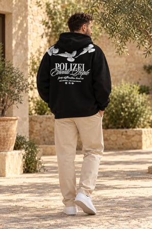 Asmedo Erkek Oversize Sweatshirt - Pamuklu Baskılı Cepli, Kapüşonlu, 3 İplik