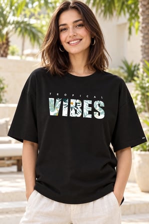 Asmedo T-Shirt - Kadın Tişört - Yazlık Vibes Baskılı, Kısa Kollu, Bisiklet Yaka, Penye Compack