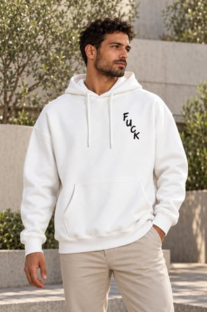 Asmedo Erkek Oversize Sweatshirt - Pamuklu Baskılı Cepli, Kapüşonlu, 3 İplik