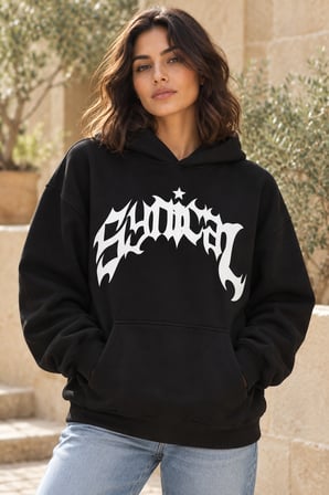 Asmedo Kadın Sweatshirt - Pamuklu Baskılı, Kapüşonlu, Kanguru Cepli, 3 İplik