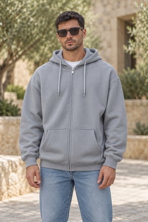 Asmedo Hırka - Erkek Sweatshirt - Tam Fermuarlı Cepli Pamuklu, Kapüşonlu, 3 İplik, İplik Penye içi P