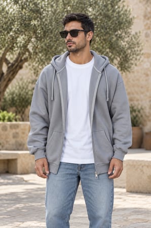 Asmedo Hırka - Erkek Sweatshirt - Tam Fermuarlı Cepli Pamuklu, Kapüşonlu, 3 İplik, İplik Penye içi P