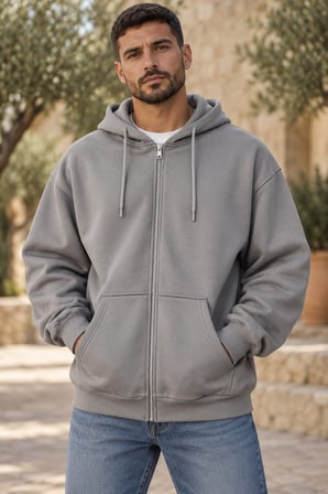 Asmedo Hırka - Erkek Sweatshirt - Tam Fermuarlı Cepli Pamuklu, Kapüşonlu, 3 İplik, İplik Penye içi P
