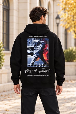 Asmedo Erkek Oversize Sweatshirt - Pamuklu Baskılı Cepli, Kapüşonlu, 3 İplik