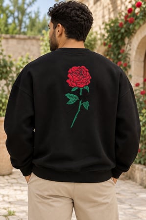 Asmedo Erkek Sweatshirt - Pamuklu Ön Ve Arka Baskılı, Bisiklet Yaka, 3 İplik