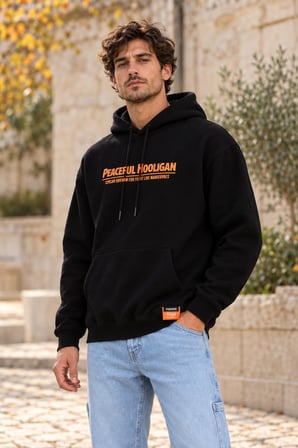 Asmedo Erkek Oversize Sweatshirt - Pamuklu Baskılı Cepli, Kapüşonlu, 3 İplik