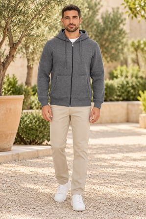 Asmedo Erkek Sweatshirt - Pamuklu Tam Fermuarlı Cepli, Kapüşonlu, 3 İplik, İplik Penye içi Pamuk Şar