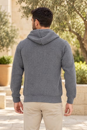 Asmedo Erkek Sweatshirt - Pamuklu Tam Fermuarlı Cepli, Kapüşonlu, 3 İplik, İplik Penye içi Pamuk Şar