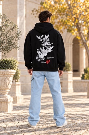 Asmedo Erkek Oversize Sweatshirt - Pamuklu Baskılı Cepli, Kapüşonlu, 3 İplik