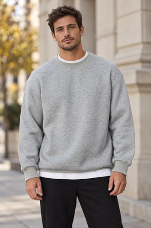 Asmedo Erkek Sweatshirt - Kışlık Basic, Bisiklet Yaka, 3 İplik, Üç İplik İçi Pamuklu