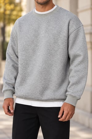 Asmedo Erkek Sweatshirt - Kışlık Basic, Bisiklet Yaka, 3 İplik, Üç İplik İçi Pamuklu