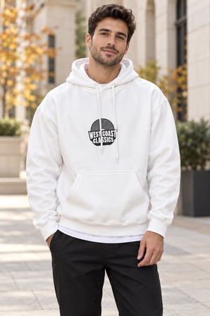 Asmedo Erkek Oversize Sweatshirt - Pamuklu Baskılı Cepli, Kapüşonlu, 3 İplik