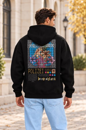 Asmedo Erkek Oversize Sweatshirt - Pamuklu Baskılı Cepli, Kapüşonlu, 3 İplik