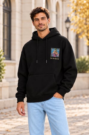 Asmedo Erkek Oversize Sweatshirt - Pamuklu Baskılı Cepli, Kapüşonlu, 3 İplik