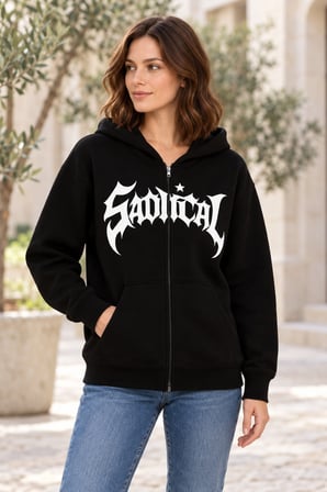 Asmedo Hırka - Kadın Oversize Sweatshirt - Önü Baskılı Fermuarlı, Kapüşonlu, Şardonlu, 3 İplik